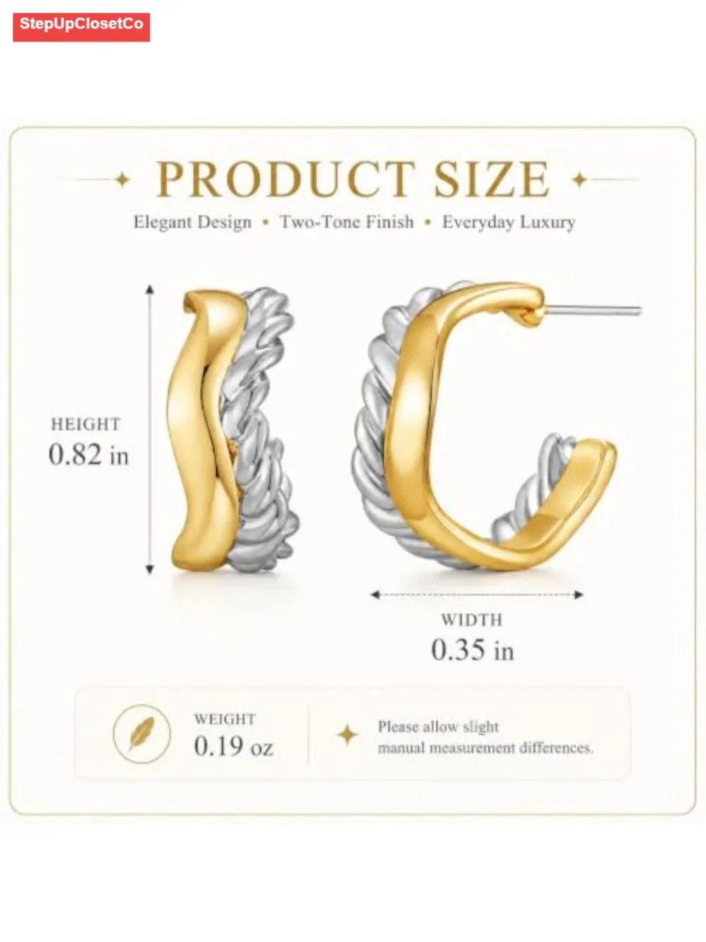 Two Tone Gold & Silver Twisted Rope Hoop Earrings for Women - Lightweight Small